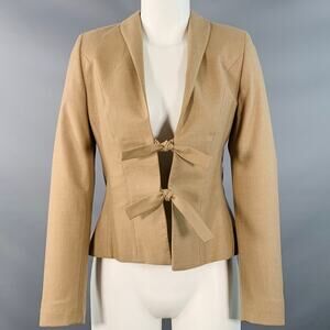 PAUW Size 2 Beige Wool Blend Pleated Shawl Lapel Tie Closure Jacket Blazer